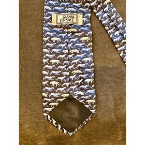 Gianni Versace 100% Silk Blue Navy Tiger Tie Italian Rare 3.5 Wide Designer